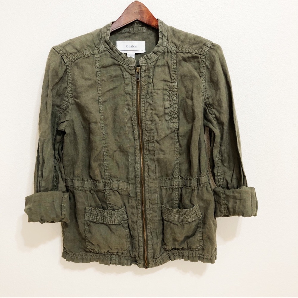 Caslon Navy Green Zip Up Jacket | XS